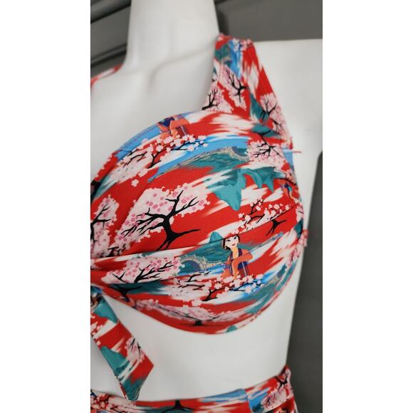 DISNEY Mulan Cherry Blossom 2pc High Waist Bottoms & Bikini Underwire Top Large - Picture 6 of 9